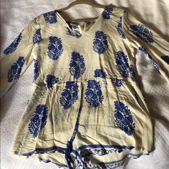 Tops - Blue/cream/white long sleeve romper